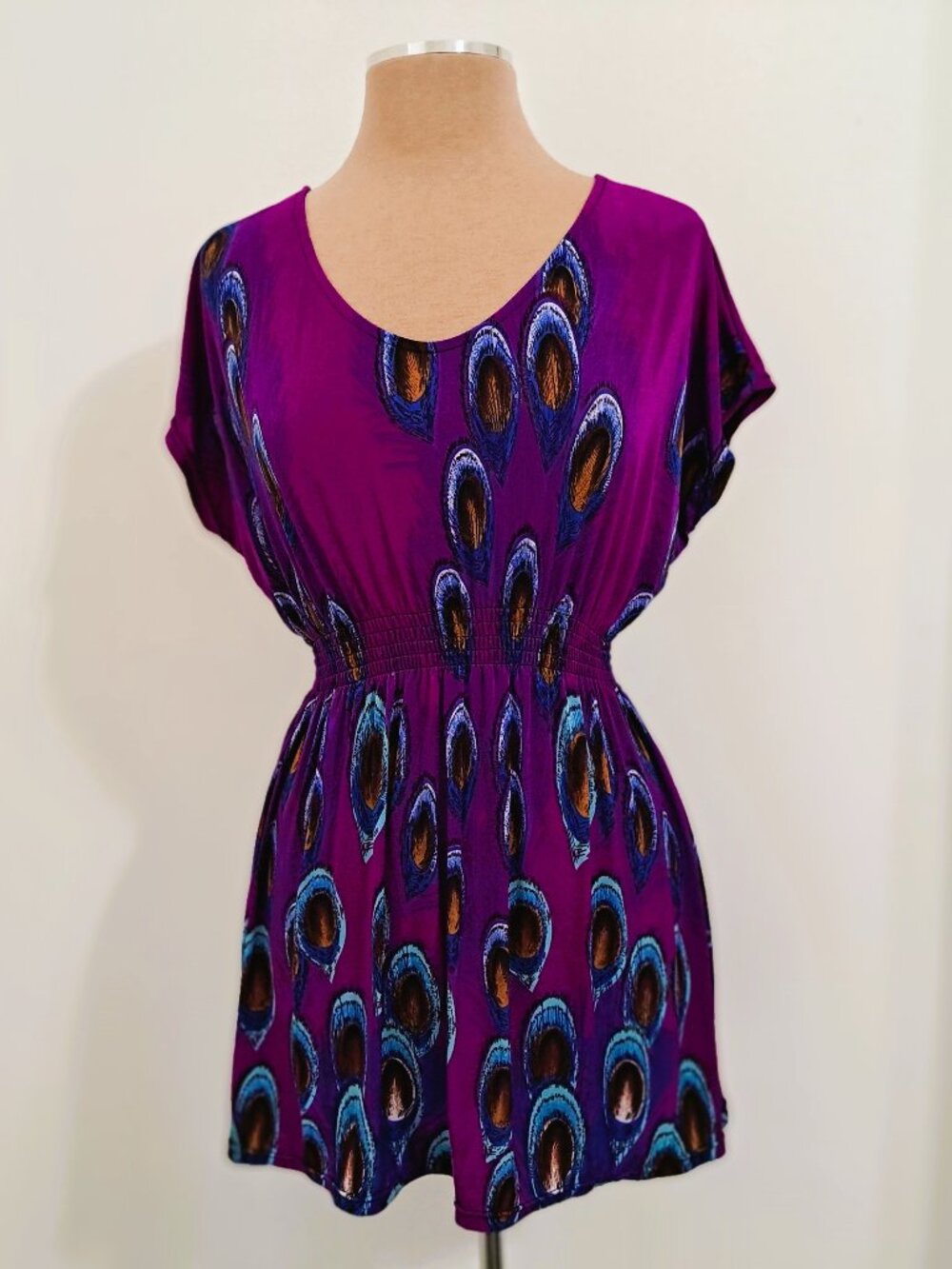 WinWin Women's Top Peacock Feathers Print Size S-M Multicolor